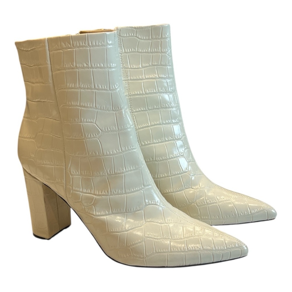 Marc Fisher Cream Croc Embossed Ankle Leather Block Heel SZ 10